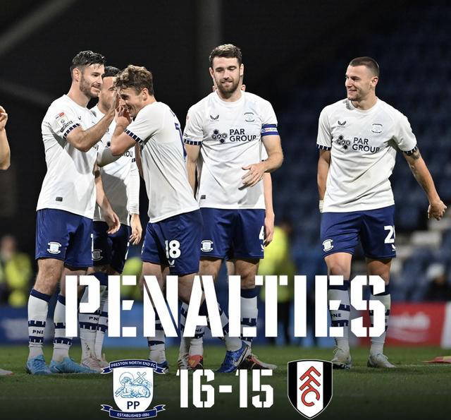 英超联赛英格兰足球超级联赛杯惊现17轮点球大战普雷斯顿淘汰富勒姆合力晋级