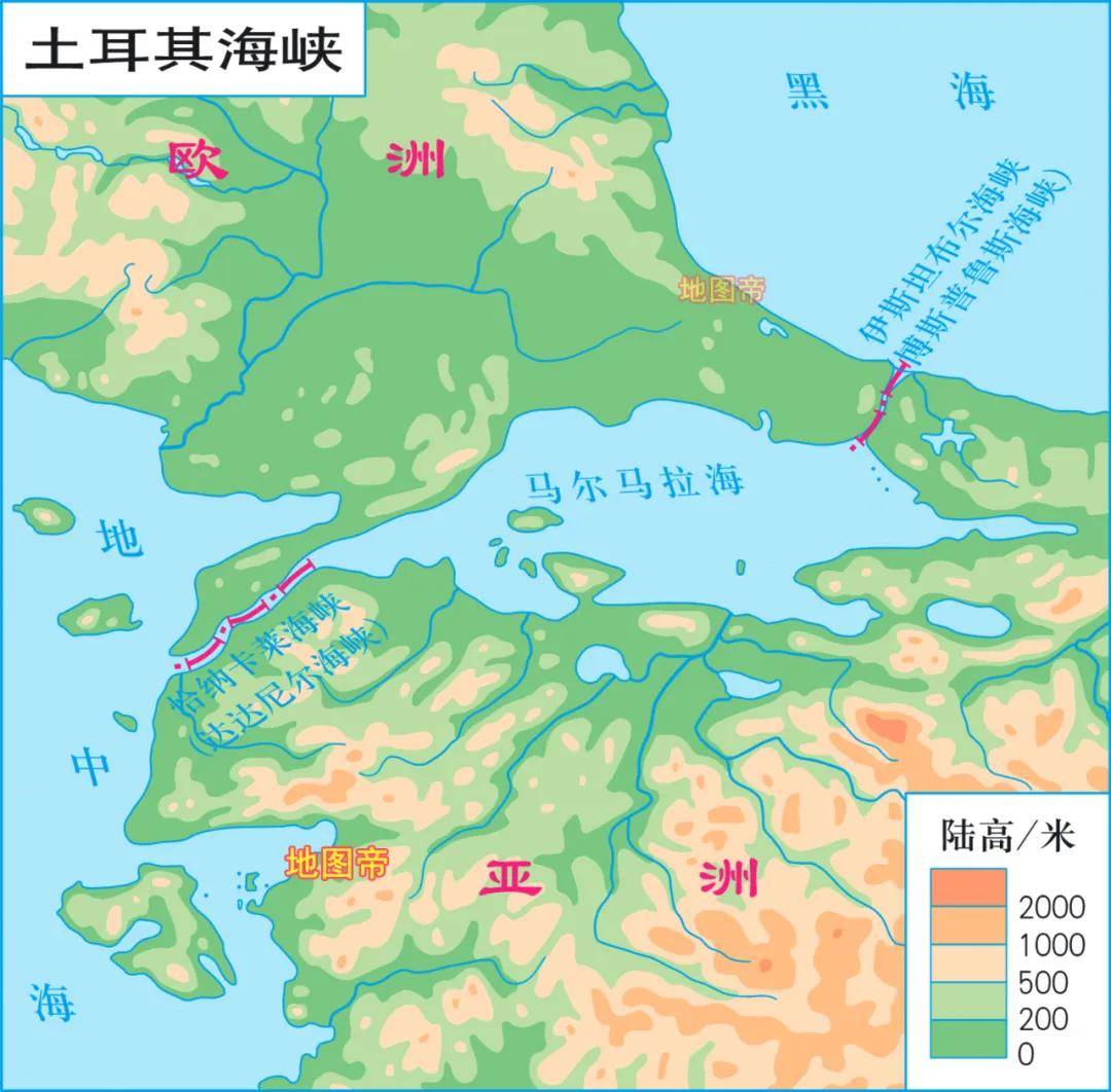 马尔马拉海是土耳其的内海，东西长280千米，南北最宽处约80千米，面积约1.