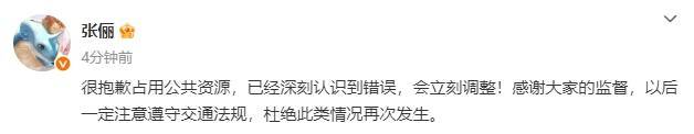 张俪就遮挡机动车号牌一事道歉：已经深刻认识到错误，会立刻调整！