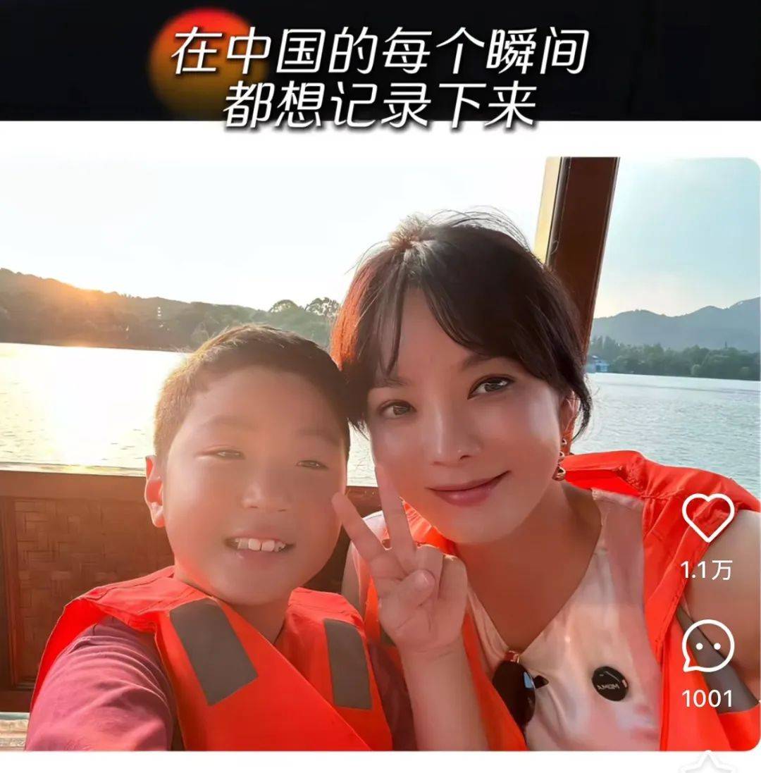 韩国女星带全家游西湖，全程被美景震撼！儿子护照第一个章是中国