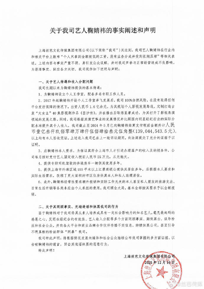 鞠婧祎开撕丝芭传媒三个真相：一年狂赚1.5亿，超越过去10年总和