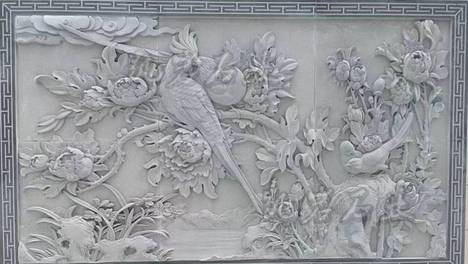 花开富贵石雕浮雕：中式吉祥石材壁画