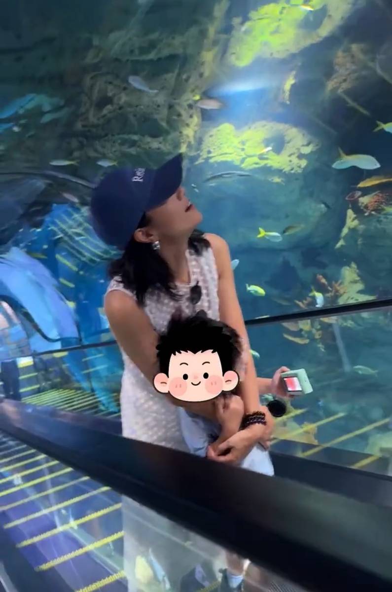 朱丹带儿子女儿逛海洋馆 住海底酒店好梦幻