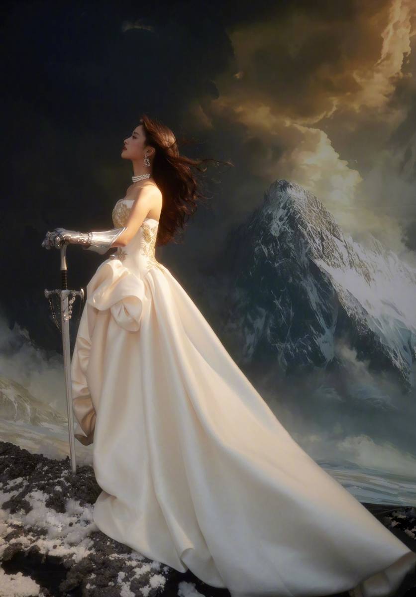 沈月穿拖地长裙灵动高贵 手持长剑英姿飒爽