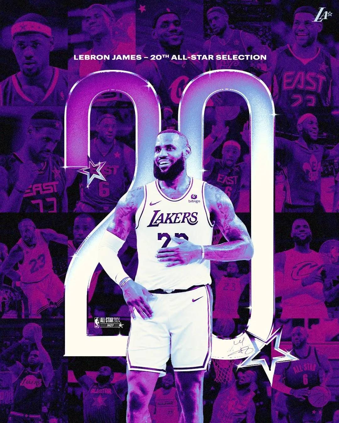 恭喜！詹姆斯生涯第20次入选全明星首发 创NBA历史记录