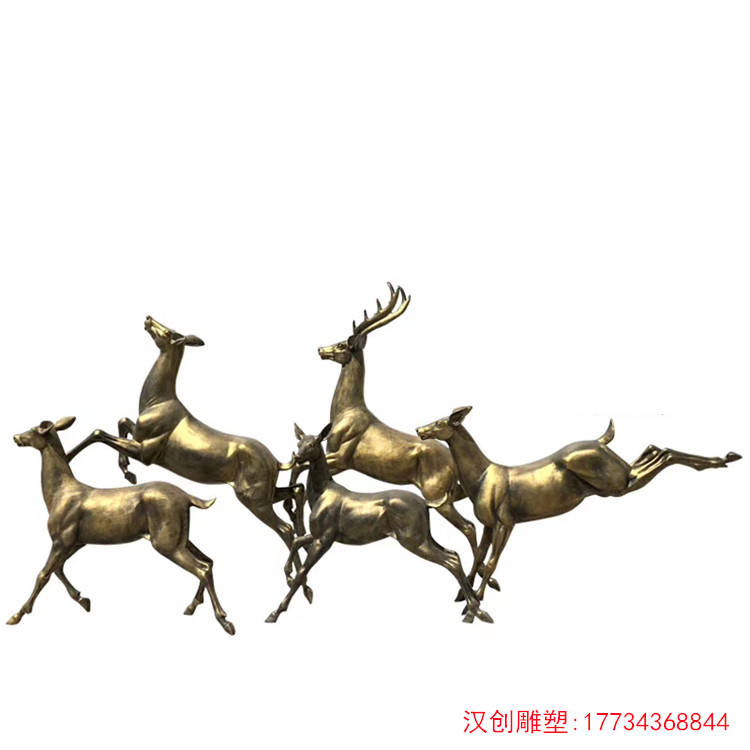 玻璃钢铜鹿雕塑 奔跑的小鹿动物雕塑