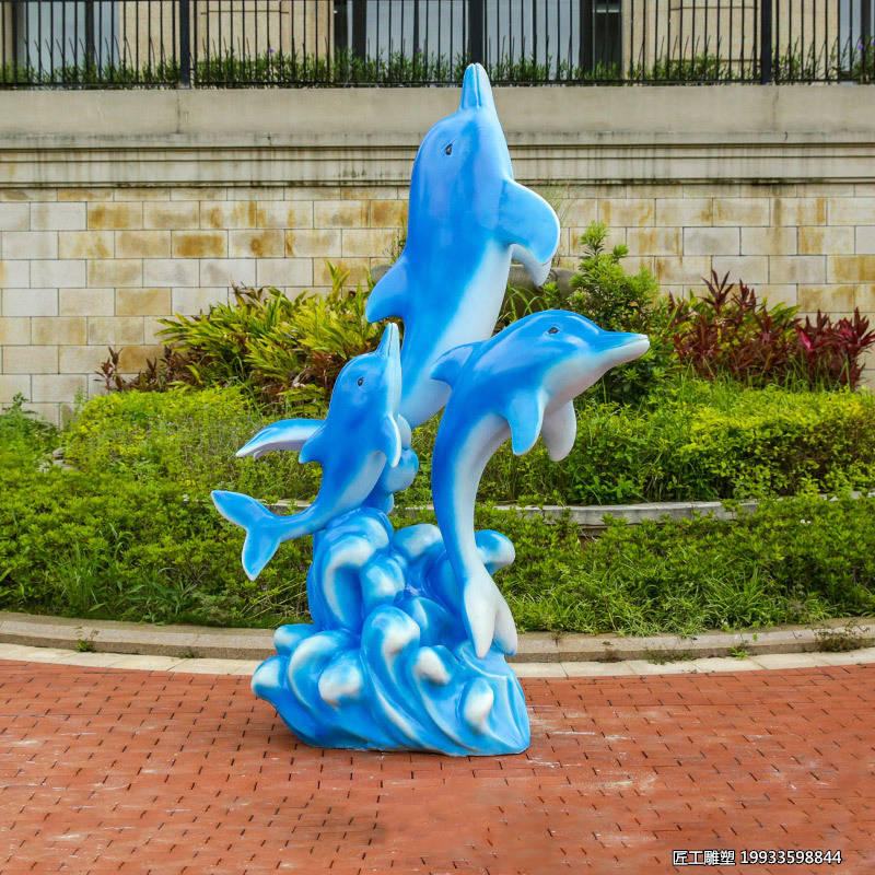 玻璃钢海洋生物海豚雕塑 彩绘动物造型小品摆件