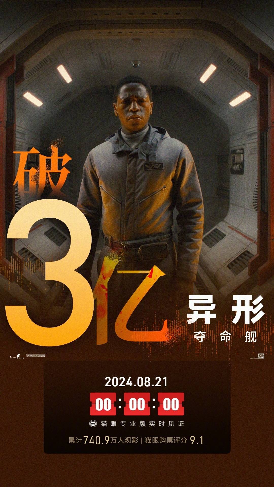 电影《异形：夺命舰》上映5天累计总票房破3亿 连续4天蝉联内地单日票房冠军