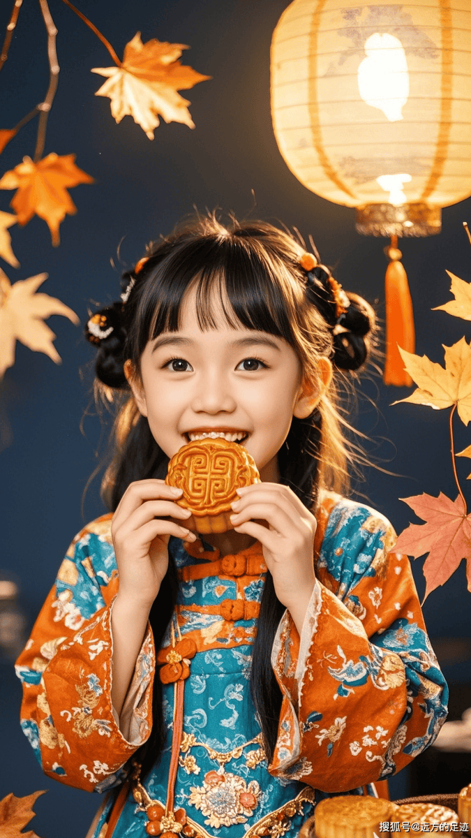 中秋节,女孩在吃月饼