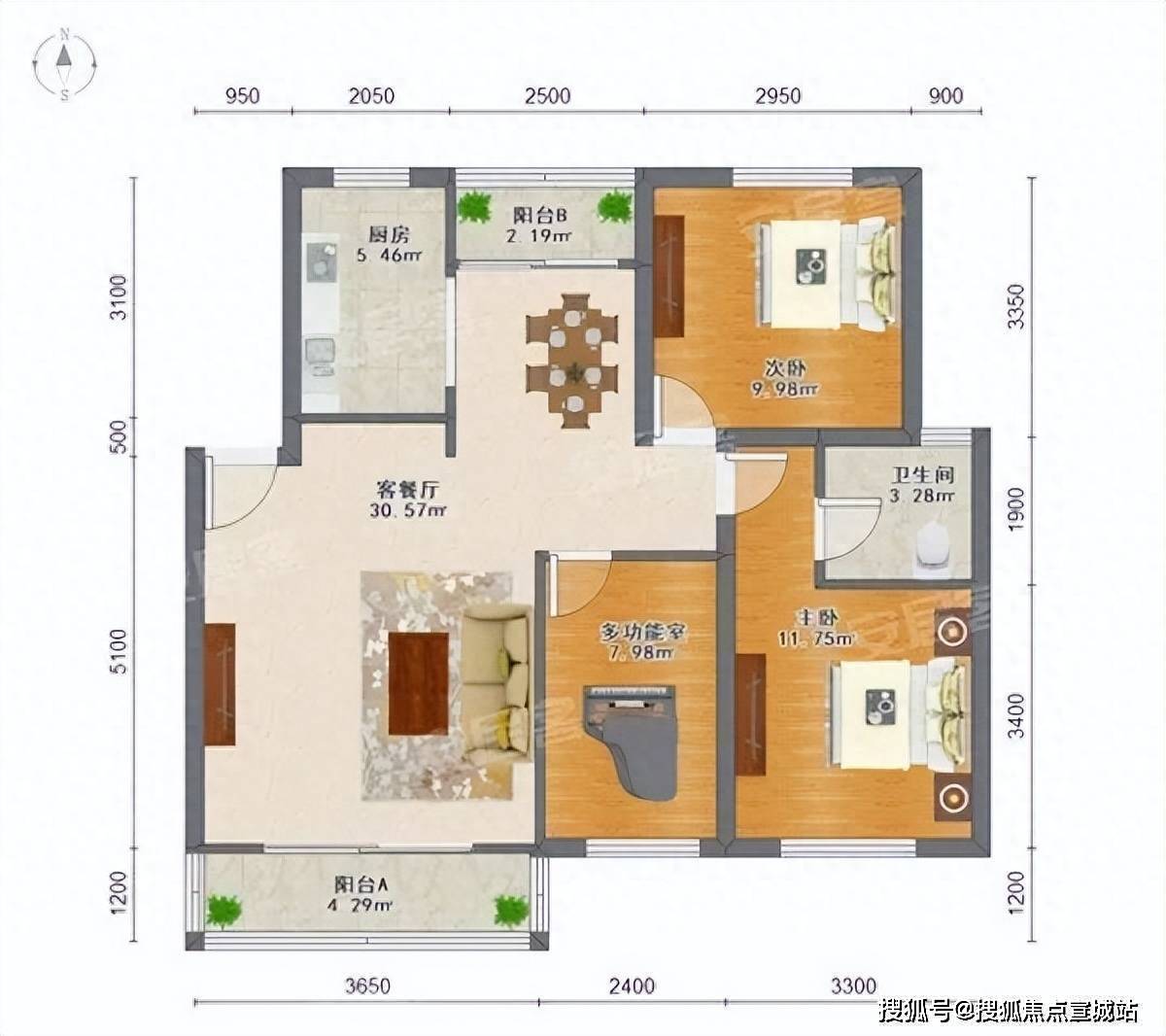 三室兩廳一衛:93.65平三居室戶型03兩室兩廳一衛:73.