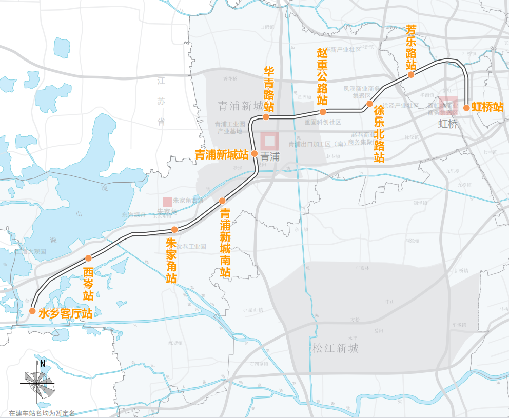 示范区线(在建中),崧泽高架,沪常高速,沪渝高速等加速与上海中心主城