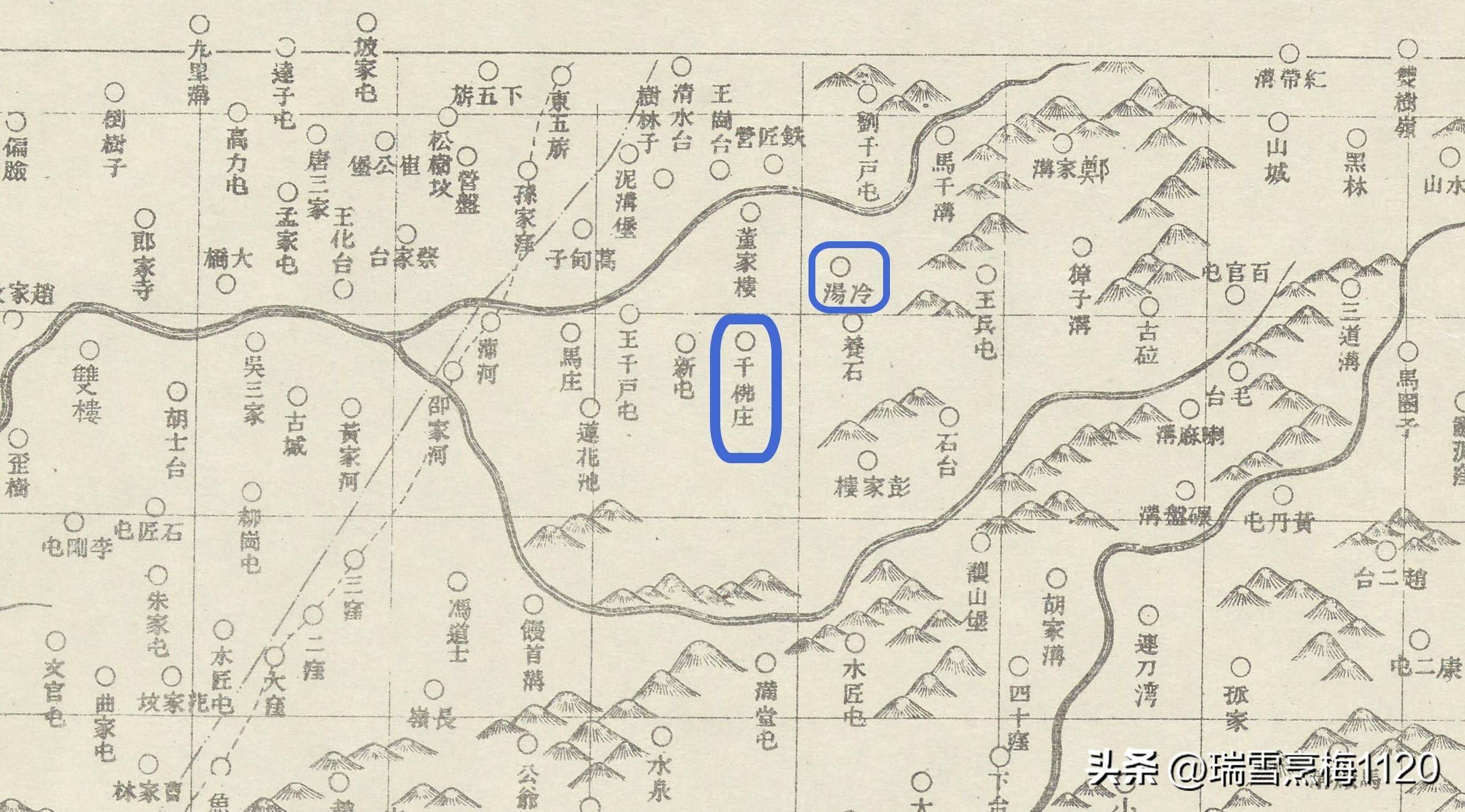 1894年奉天府地圖·千佛莊1894年《奉天府地圖》上,在央什村的正北方