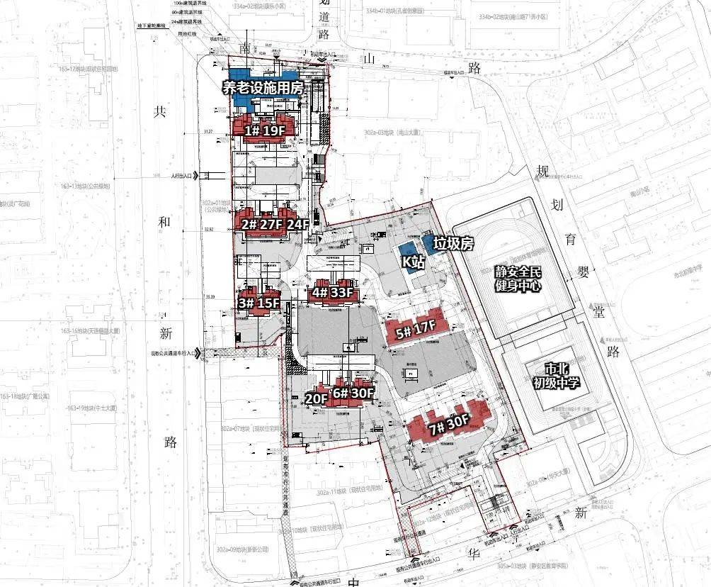 根據設計方案顯示,該地塊共規劃了7幢15-30f高層,1幢養老設施用房及