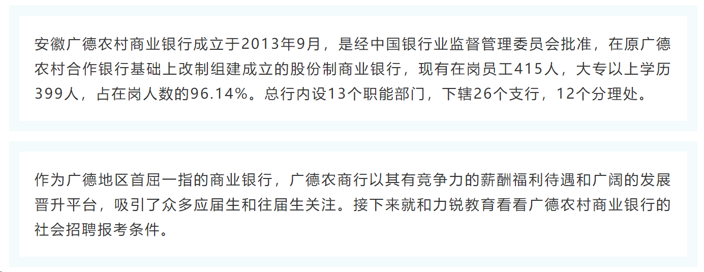 廣德農商行近五年社會招聘報考條件2019年廣德農村商業銀行招聘普通