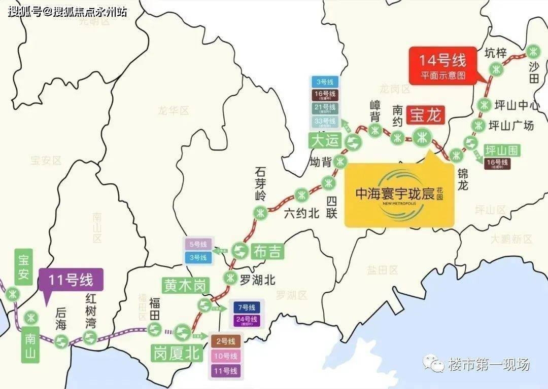 時速最高達120km/h的地鐵14號快線(建設中),寶龍站三站大運,10站抵