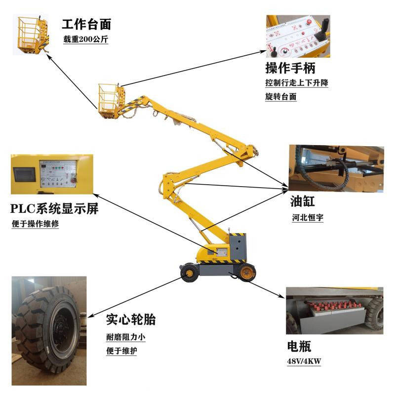 自行走曲臂式升降机8-20米360度旋转高空作业路灯监控维修平台车电动