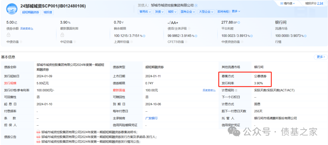 但是,2024年1月10日,邹城城资发行的"24邹城城资scp001"完成申购,中标