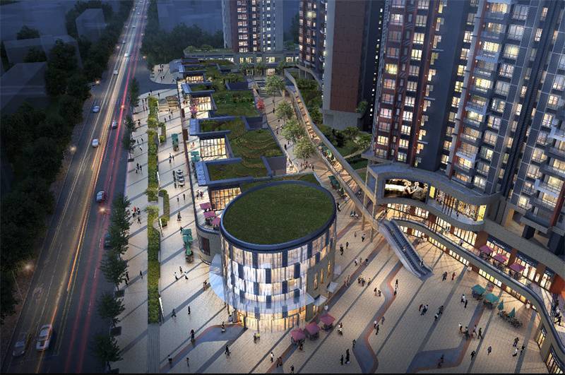 双首层设计:coco garden商业街根据地势高差,设计了双首层商业街区,从