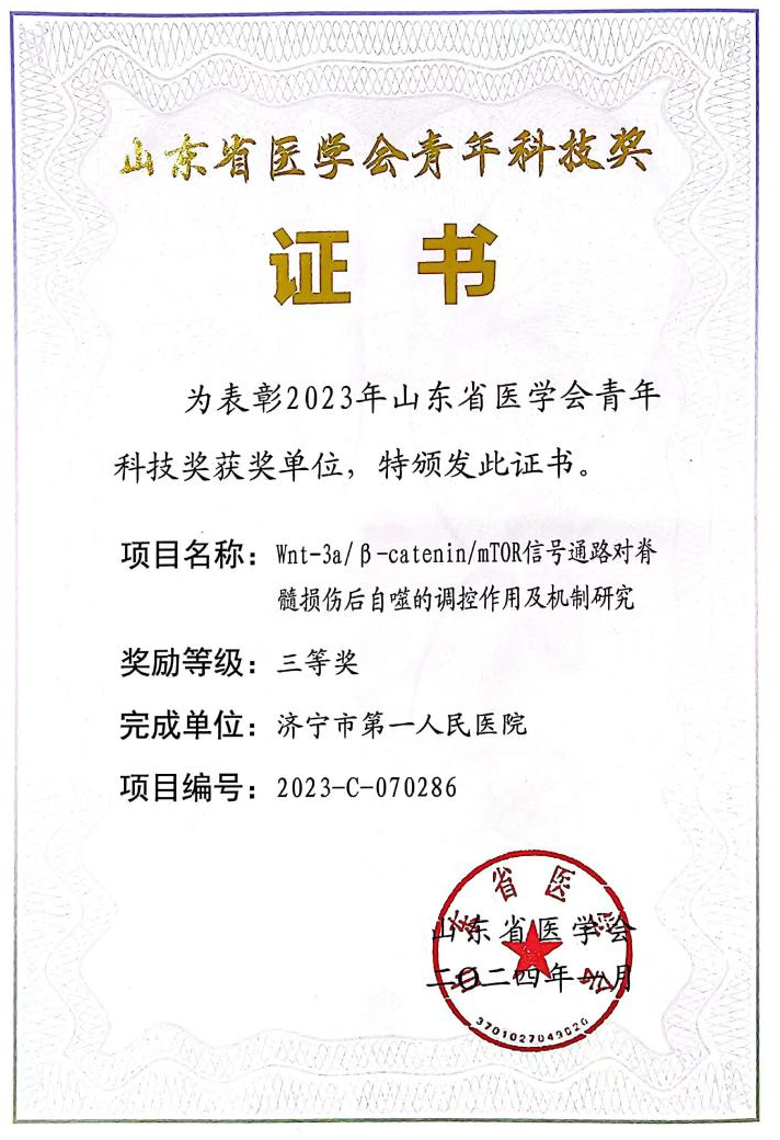 济宁市第一人民医院高凯博士团队荣获山东省医学会青年科技奖_损伤