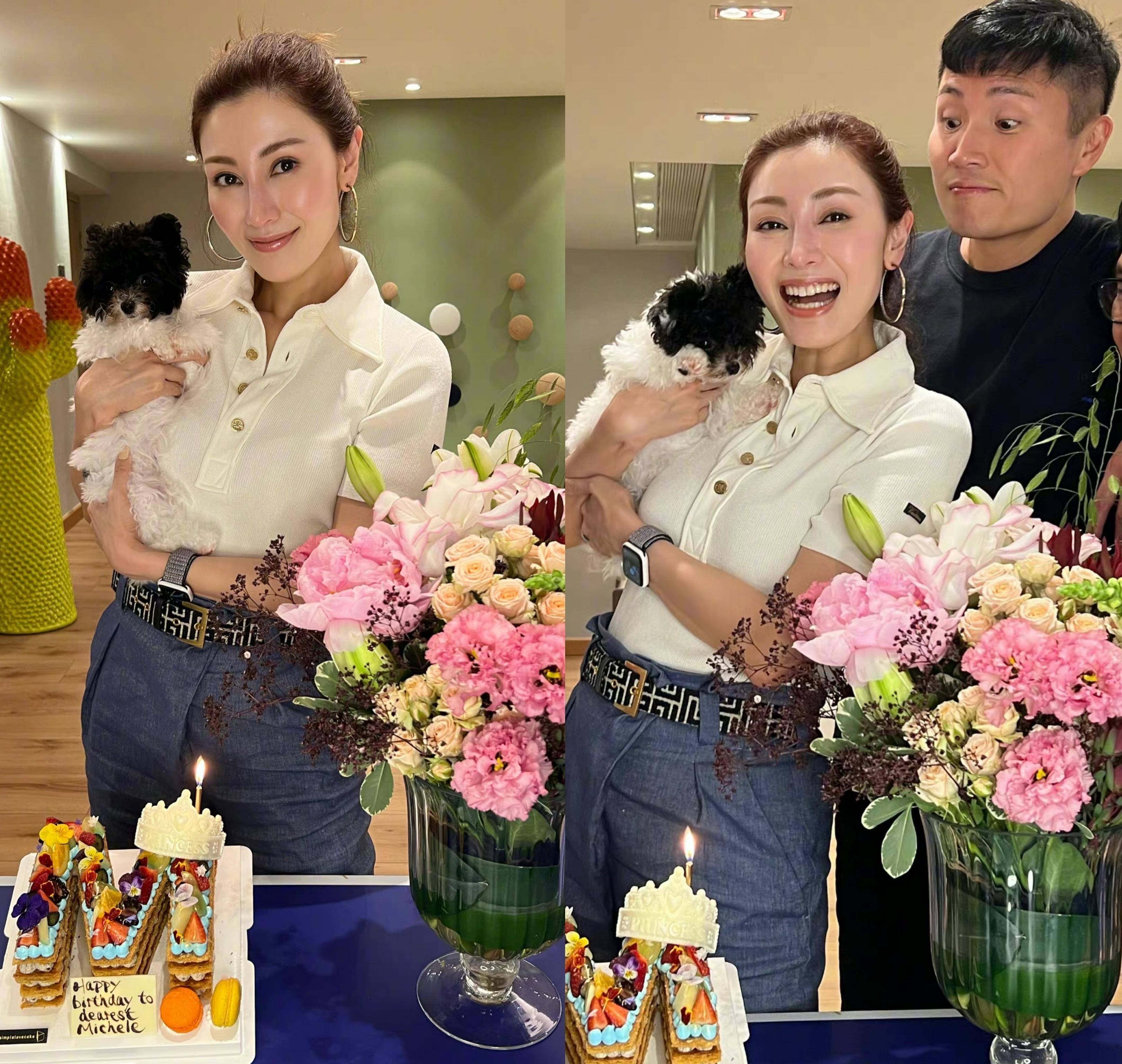 52岁李嘉欣颜值高又会穿,白色polo衫配牛仔裤,红光像