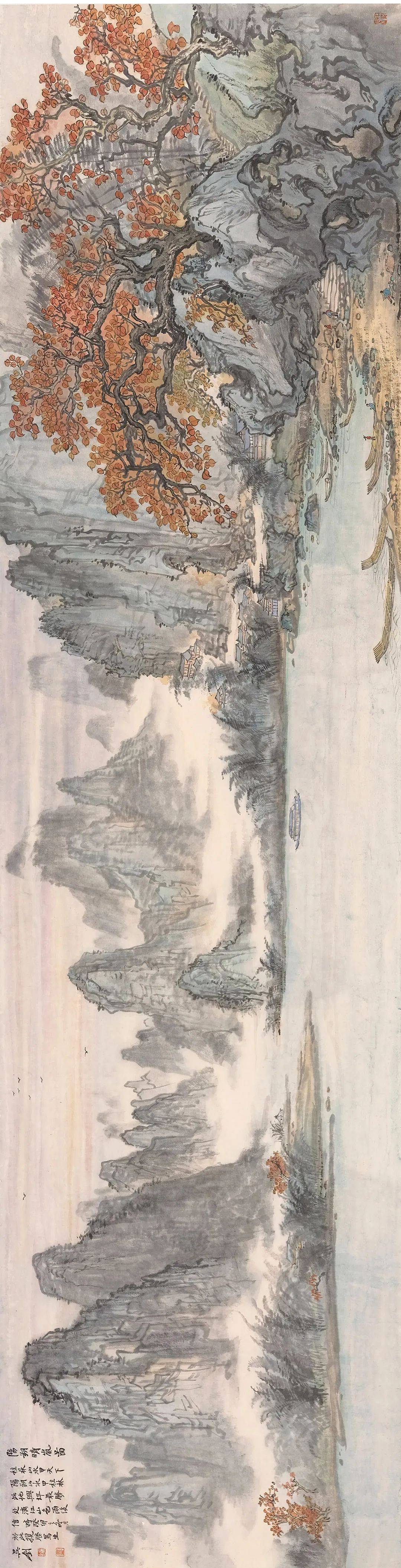 陽朔灕江-陽朔晴嵐-34x138cm-紙本設色陽朔寫生-遇龍河畔-34x138cm