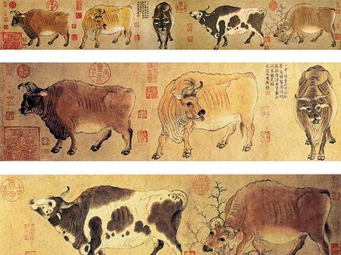 它就是现存最古的纸本中国画《五牛图》,《五牛图》是唐朝大画师韩滉