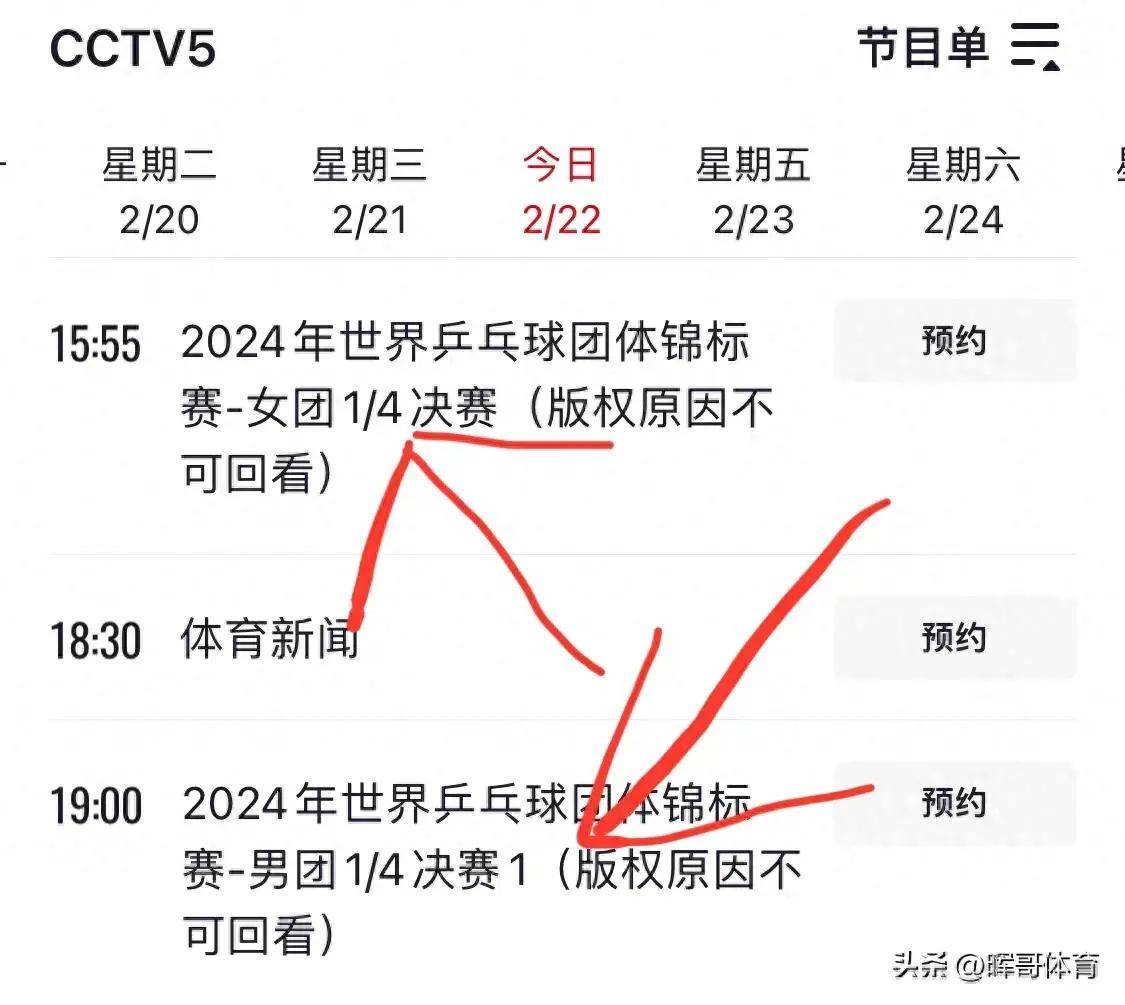 中央5套乒乓球直播时间表:今日cctv5,cctv5 有1/4决赛直播!