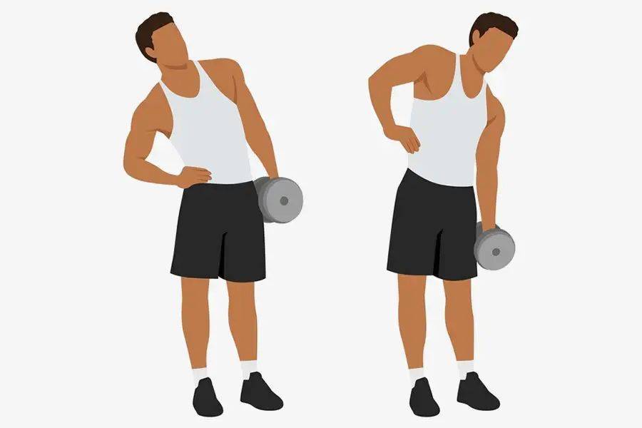 斜卷腹是一种站立式腹部锻炼,有助于锻炼腹部两侧.