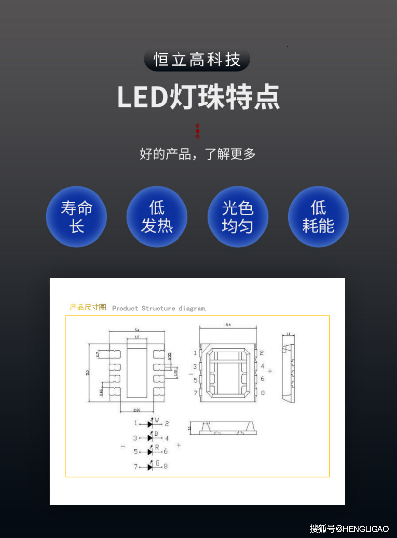 供应高压5054rgbw灯珠 24v 2w多芯集成贴片led 高压5050rgbw灯珠