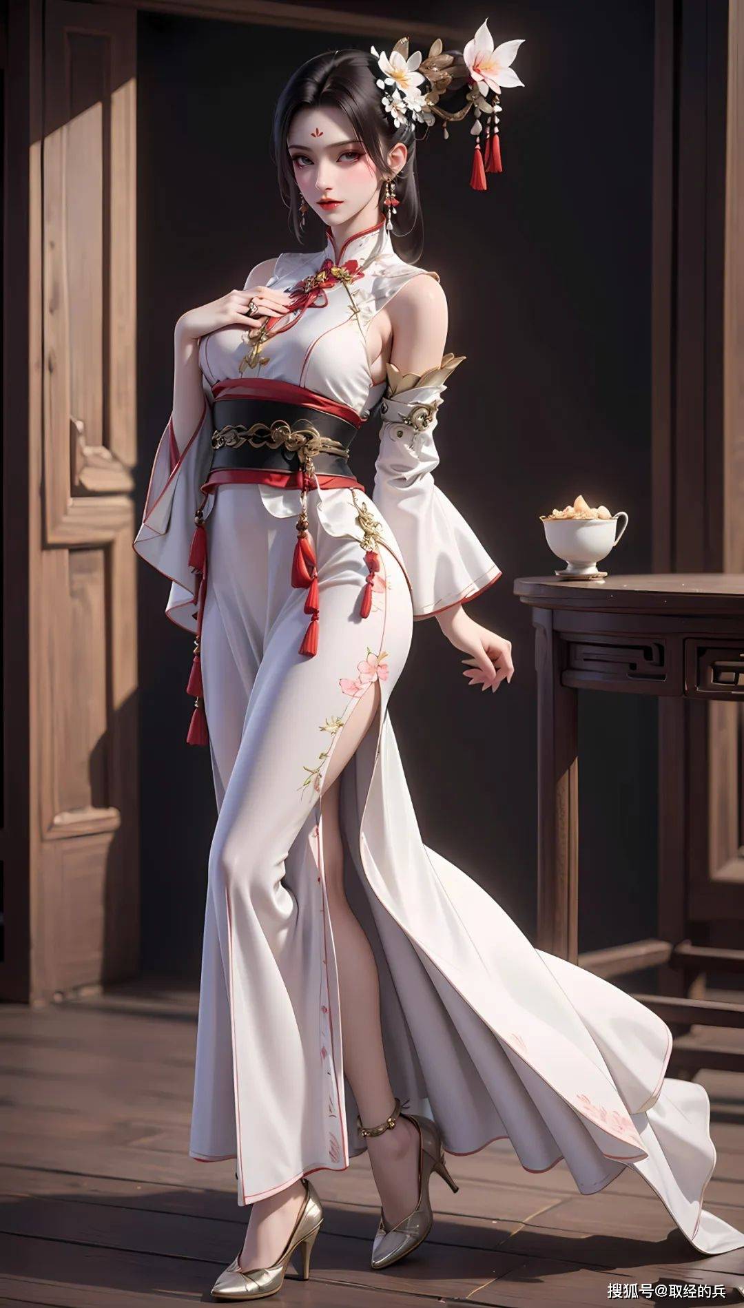 《暗河传》美女白鹤淮在高开叉裙下恣意展示修长迷人的双腿_身材_药王