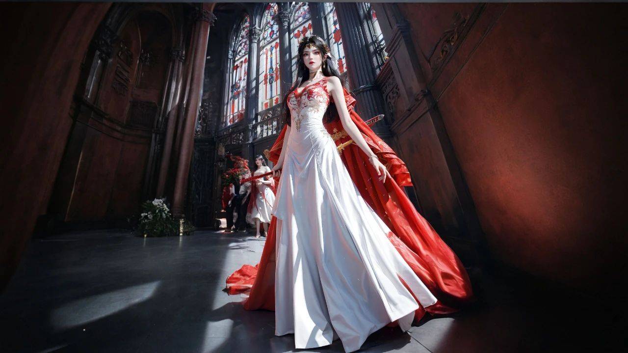 美杜莎新娘的红白视觉冲击_婚纱_红色_气质