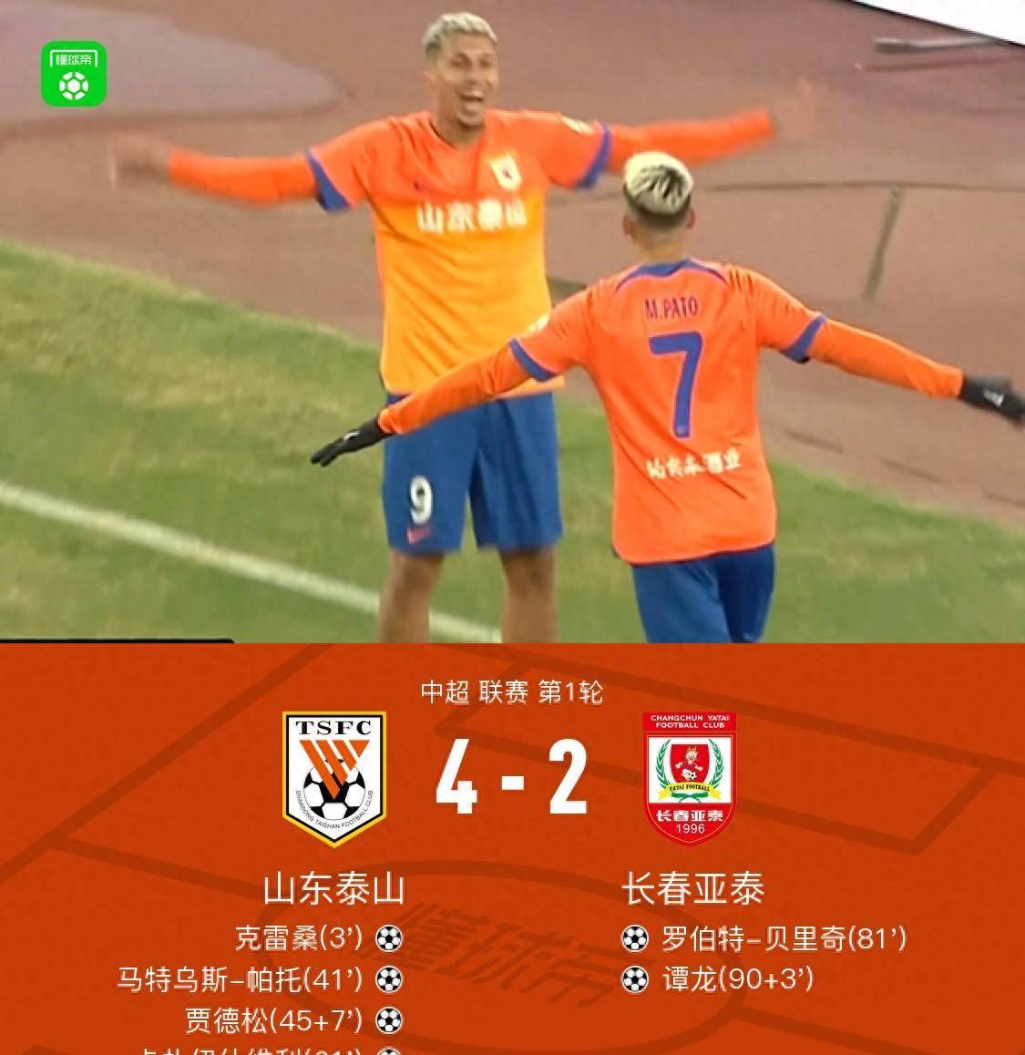 原创雪佛龙山东42亚泰帕托2传1射克雷桑谭龙卡扎建功
