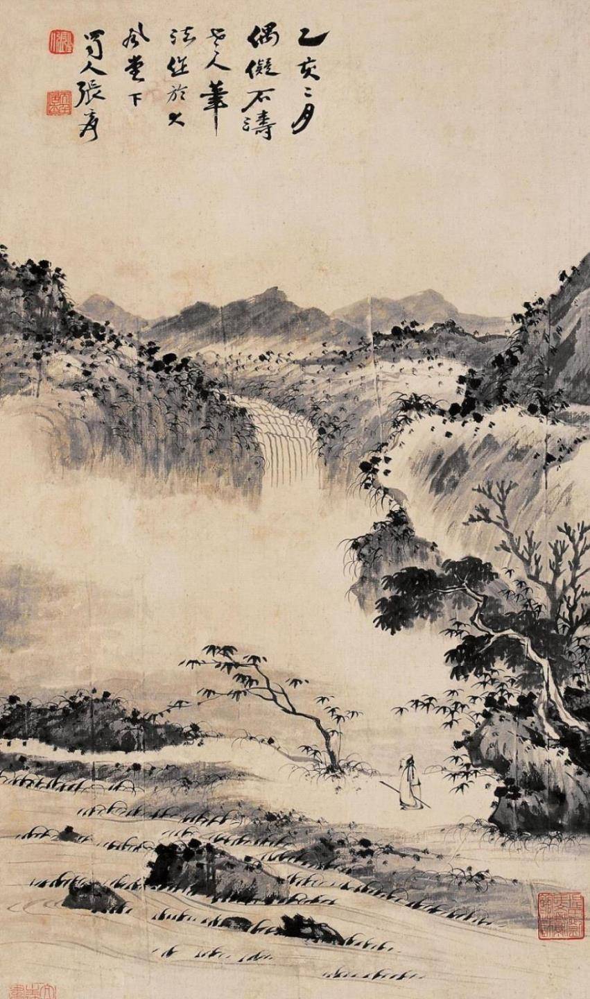 张大千早期画作1925年,张大千在上海宁波同乡会举办画展,由李秋君主持