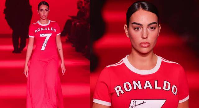 原创乔治娜亮相巴黎时装周首秀她穿c罗签名球衣5孩子鼎力支持