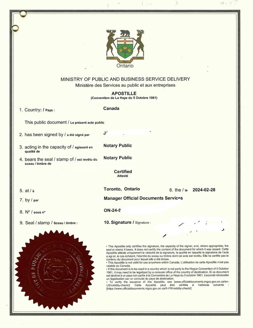加拿大各省毕业证和学位证书海牙认证:多伦多大学教育学硕士学位证书