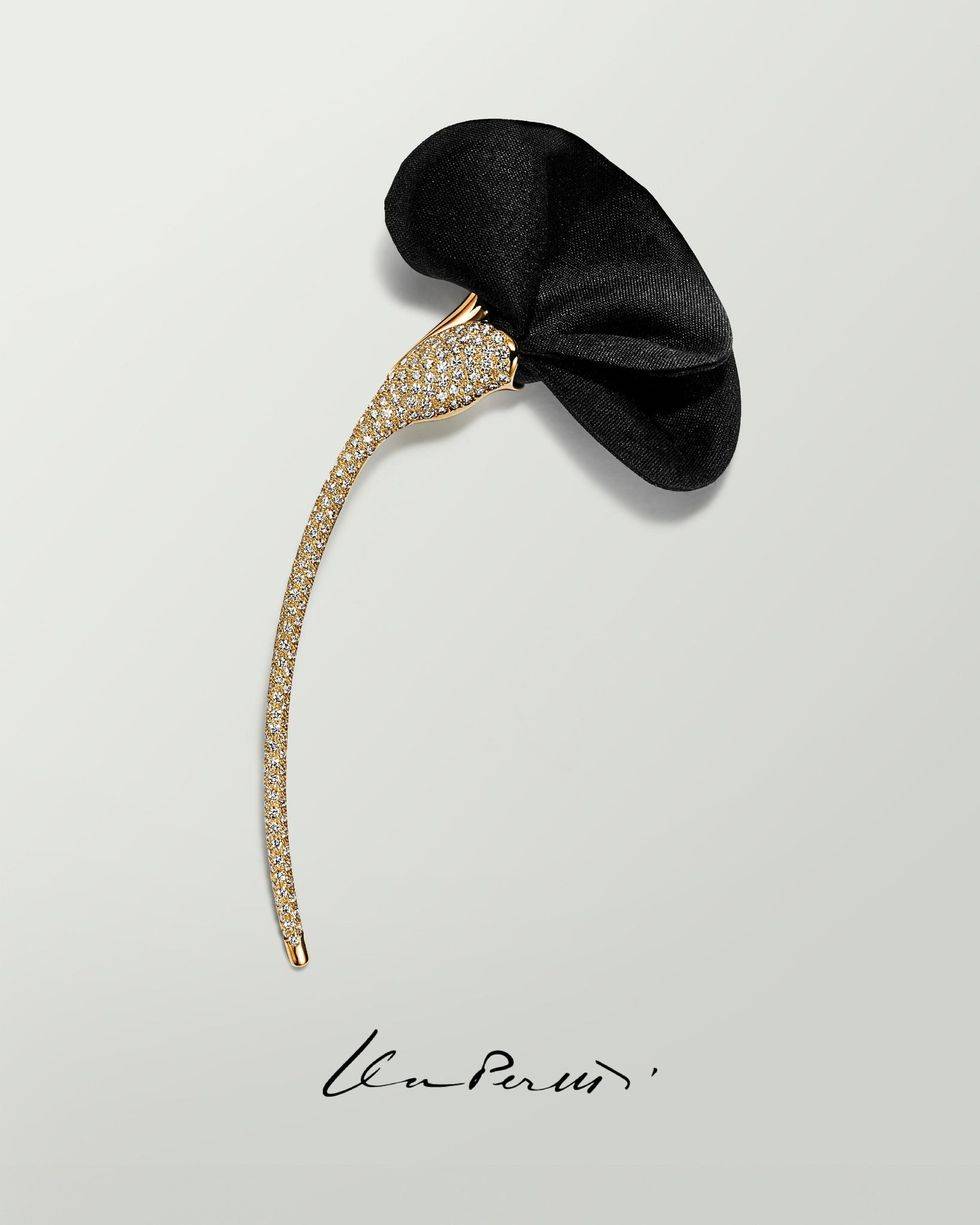 tiffany elsa peretti amapola 18k金装饰黑色丝绸罂粟花造型铺镶钻石