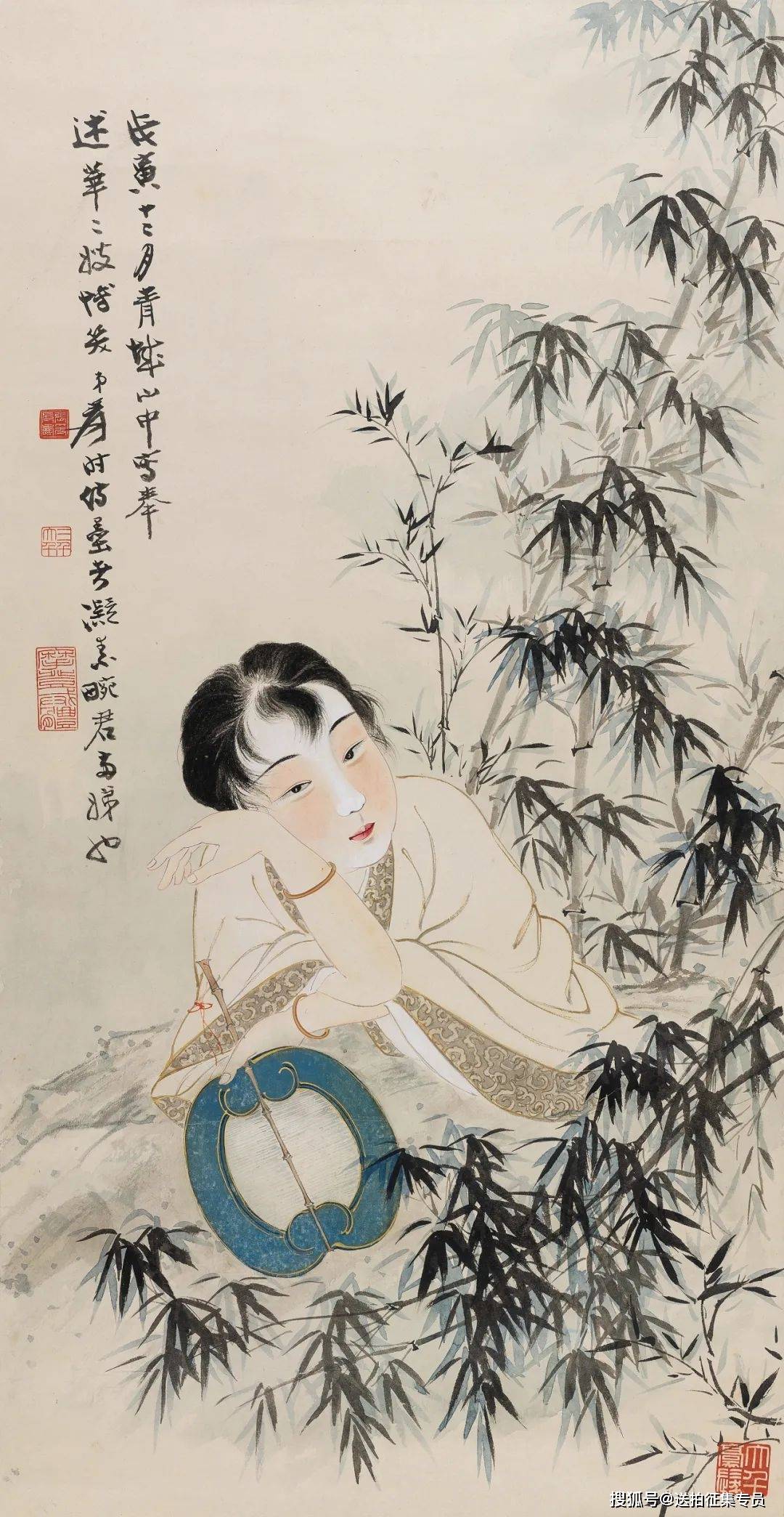 张大千 1899-1983竹林仕女立轴 设色纸本戊寅(1938年)作93×48 cm 约