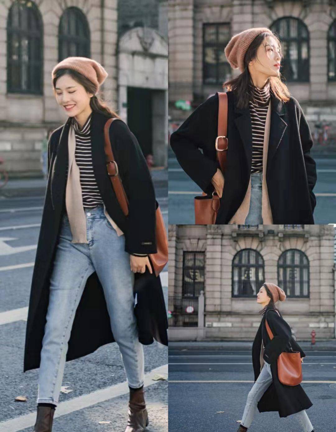 原创冬季黑色大衣怎么叠穿照着她们这样穿时尚不单调简约又大方