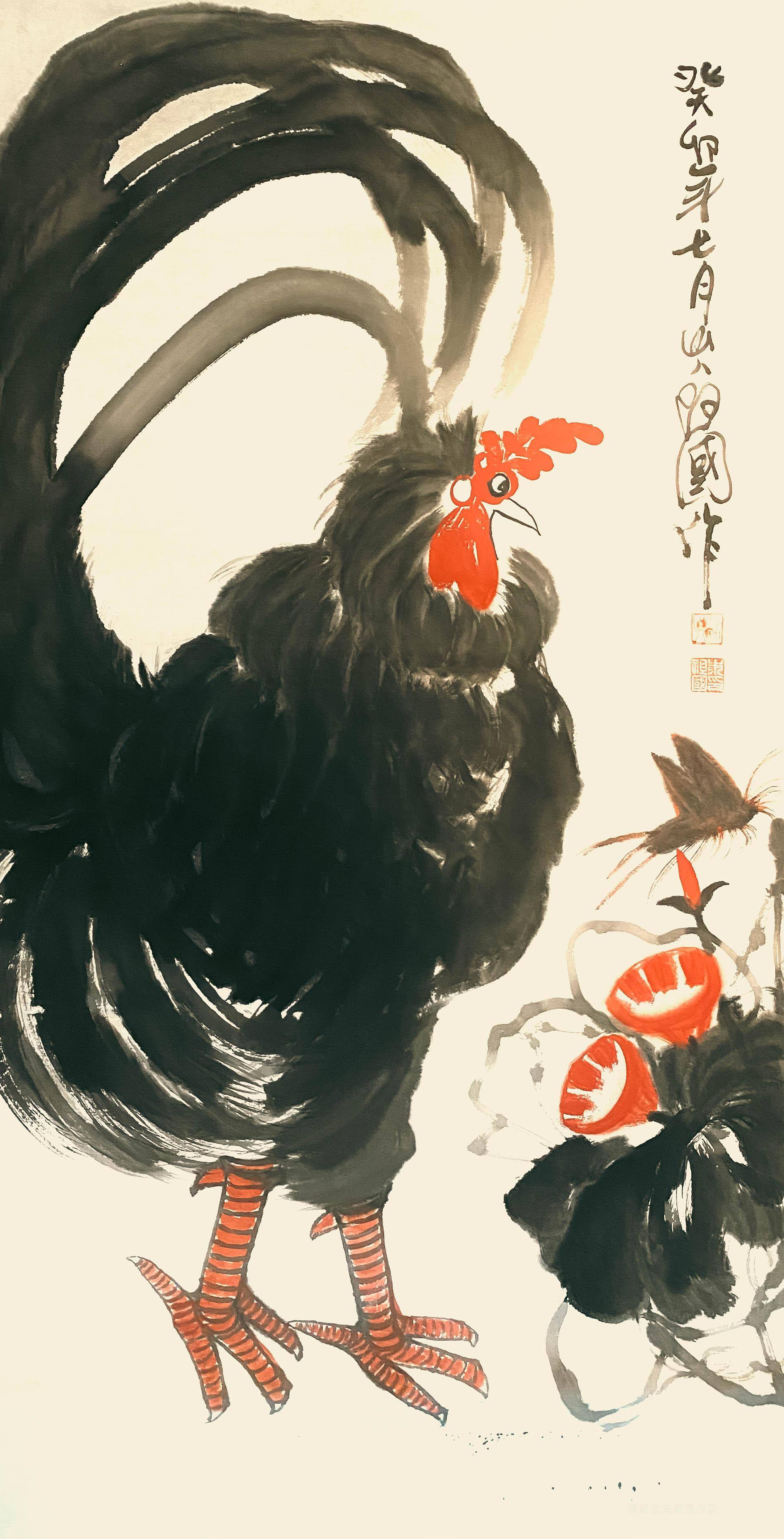 花鸟传神意境独特国画家朱祖国鸡系列作品欣赏