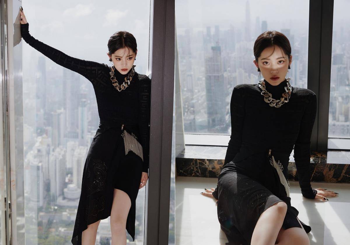 原创欧阳娜娜身材真挺好抹身材短款小黑裙迷人高级看着还有少女感