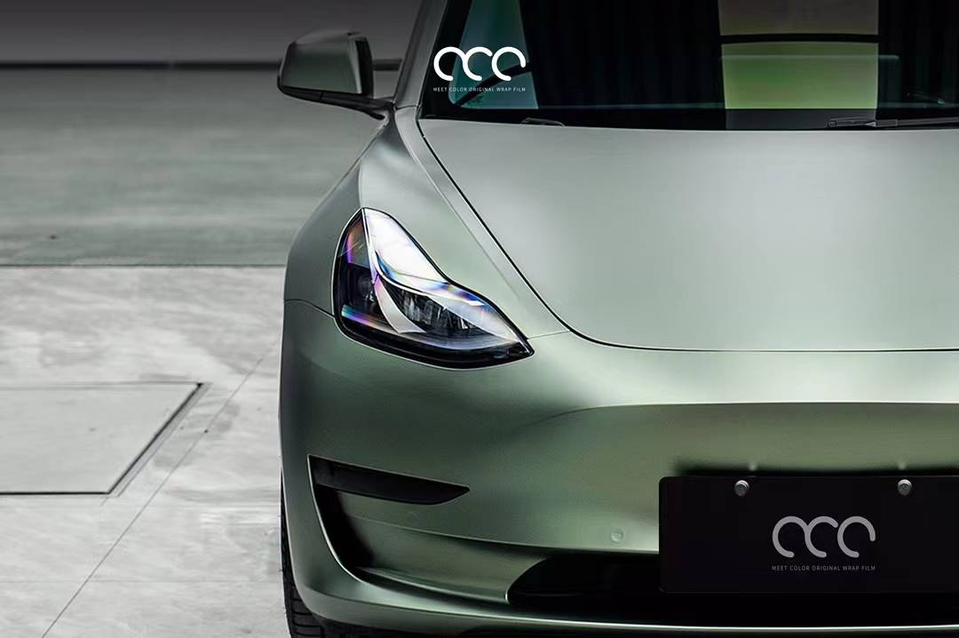 特斯拉modely漫彩改色膜超亚金属灰绿细腻的超亚质感