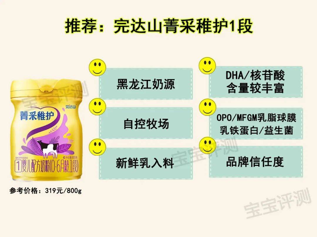 ⑦完达山菁稚非凡黑龙江自控牧场奶源,新鲜乳入料,dha和核苷酸的含量