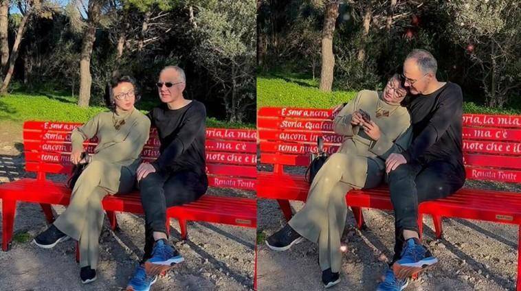 原创金星公园秀恩爱太腻歪穿休闲装外籍老公怀里撒娇丈夫连连嫌弃