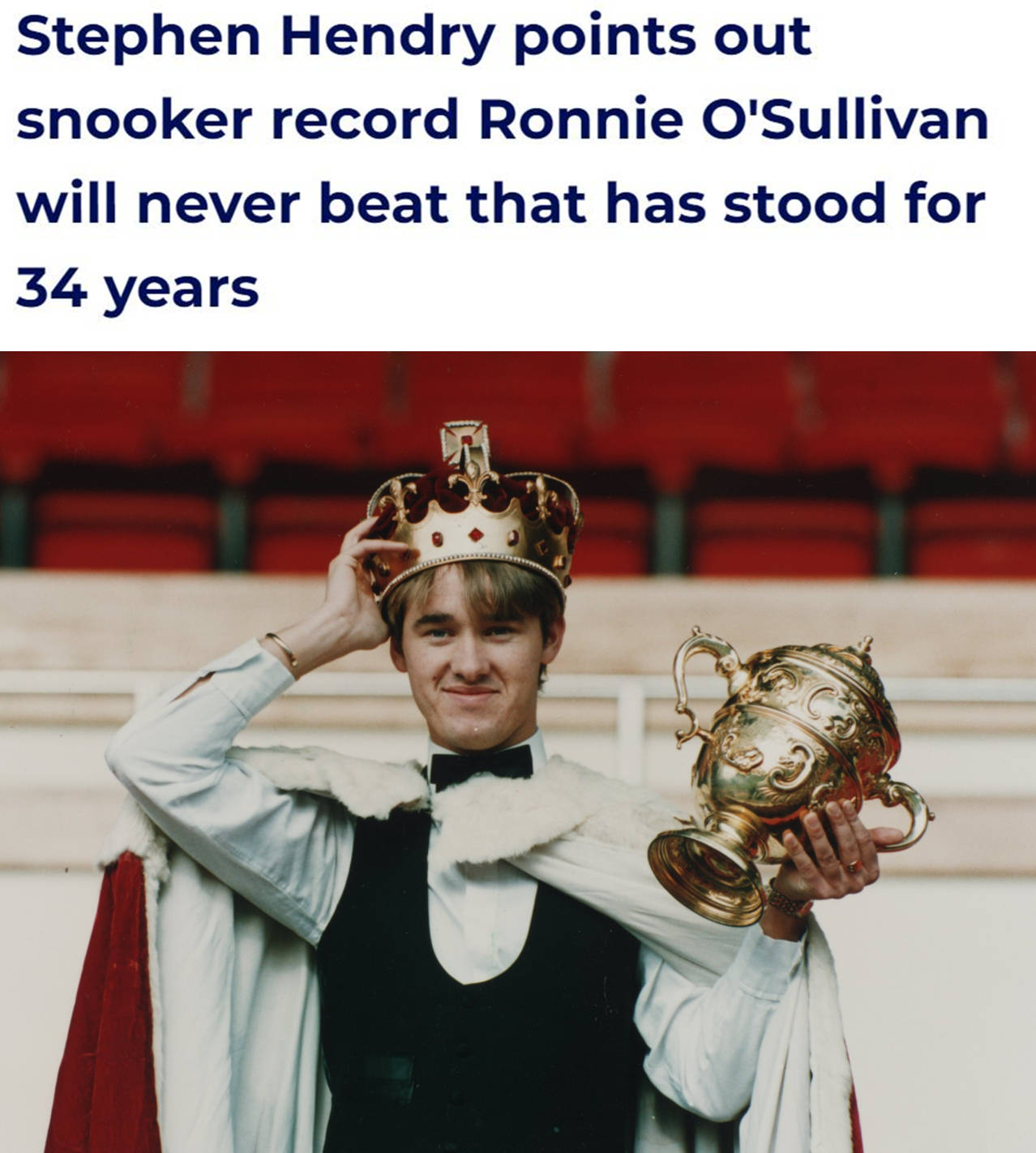 亨德利:我21岁就赢得世锦赛冠军的纪录 是奥沙利文无法打破的