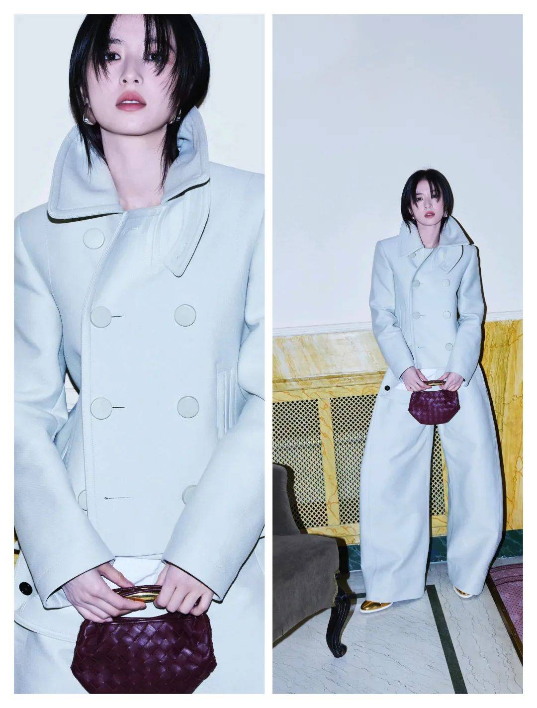 周雨彤的三套穿搭,利落裤装,经典格纹,休闲针织,简约也时尚