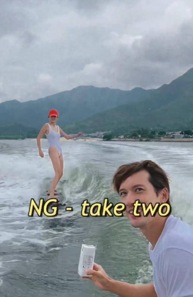 吴千语不受林峯张馨月生女儿影响晒与异性友人海上冲浪合体共庆双节