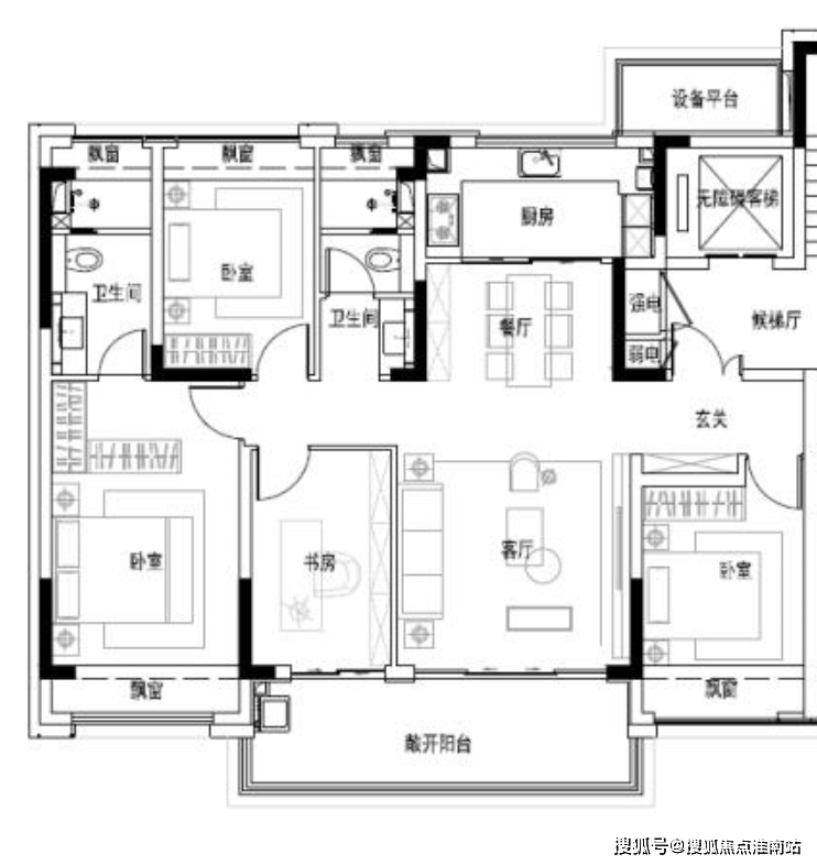 两梯两户120平米户型图图片