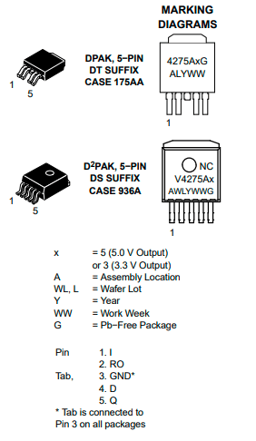 ncv4275adt50rkg低压差稳压器芯片中文资料pdf数据手册引脚图图片参数