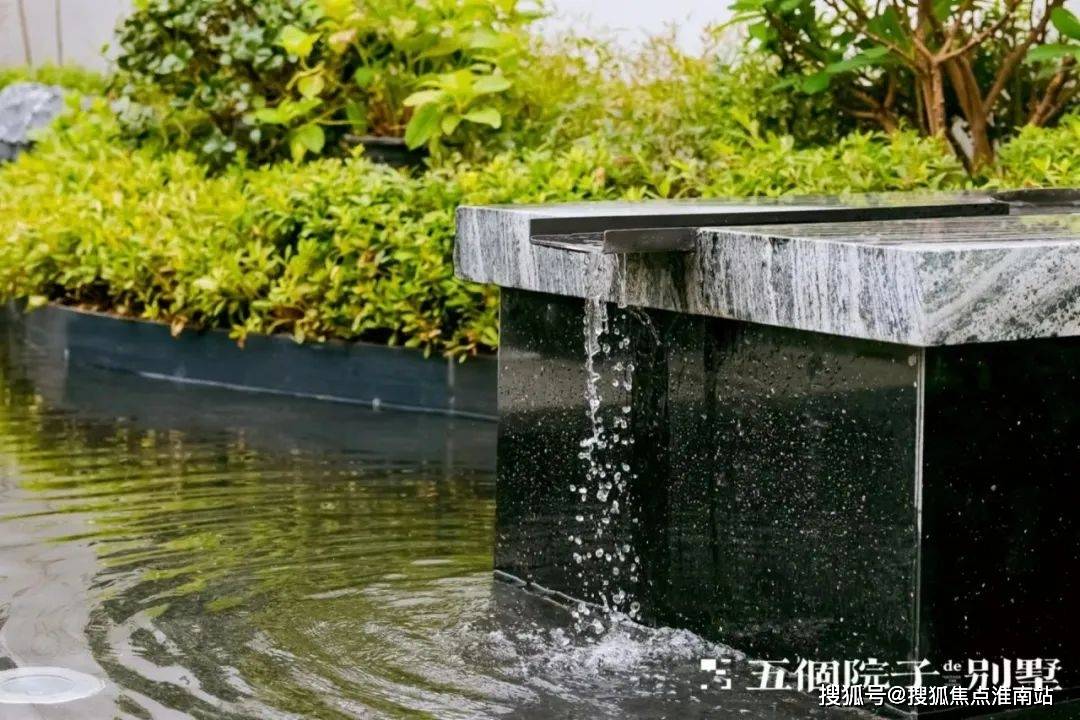 步入院门,首入眼帘的是一个灵动的水系景观组团,通过汀步穿过休息区