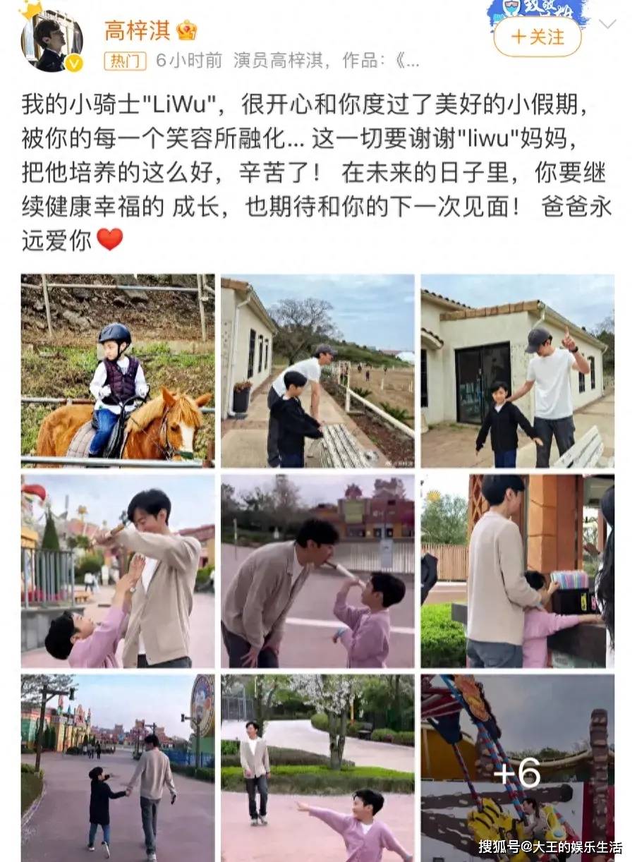 演员高梓淇发文感谢蔡琳离婚三年再度相聚晒出与儿子游玩图片